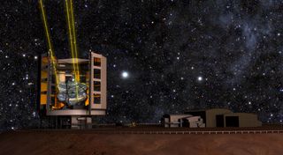An artist's illustration of the completed Giant Magellan Telescope atop Las Campanas Peak in Chile's Atacama Desert. The 82-foot (24.5-meter) telescope will be one of the largest on Earth when it is completed in 2018.