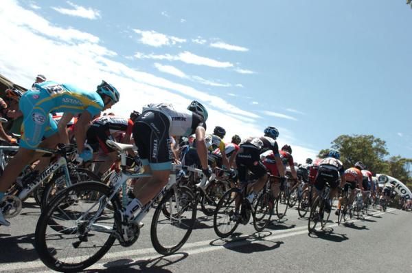 The back of the bunch on the climb