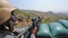 A Saudi border looks out into Yemen, October 2017