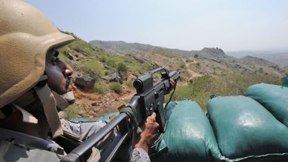 A Saudi border looks out into Yemen, October 2017