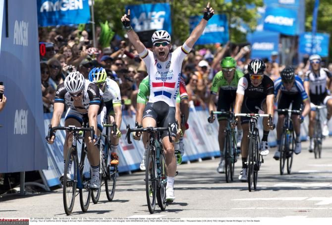Mark Cavendish (Omega Pharma-Quickstep) almost celebrated too soon with Degenkolb losing by just milimetres