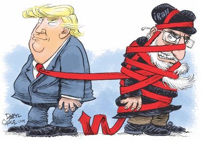 Political Cartoon U.S. Trump Rouhani Iran Embargo Sanctions Tension