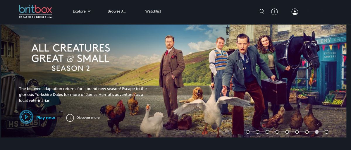 Britbox desktop homepage