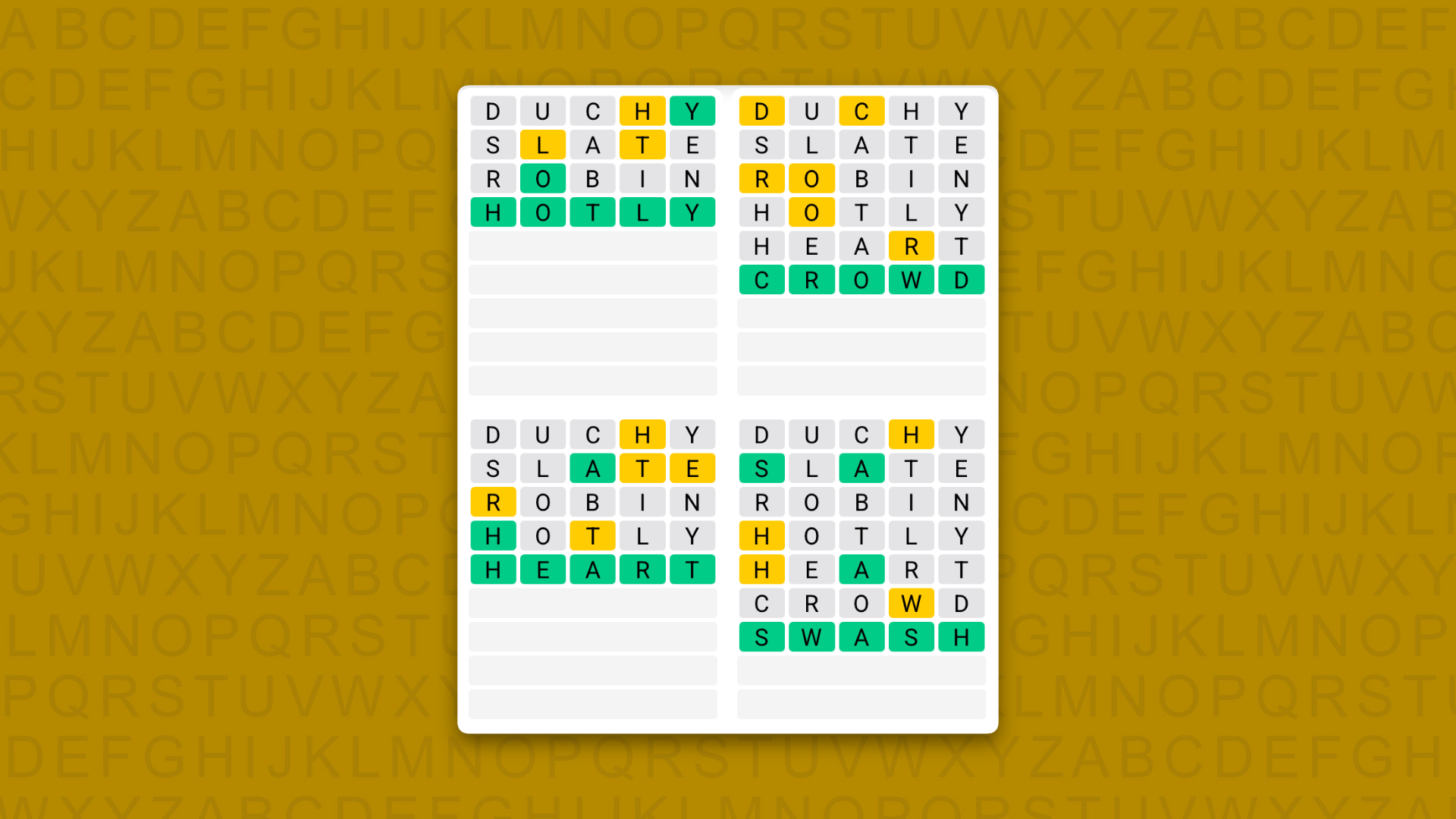 Quordle answers for game 1661 on a yellow background