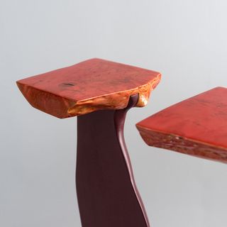 Red lacquered wooden stool