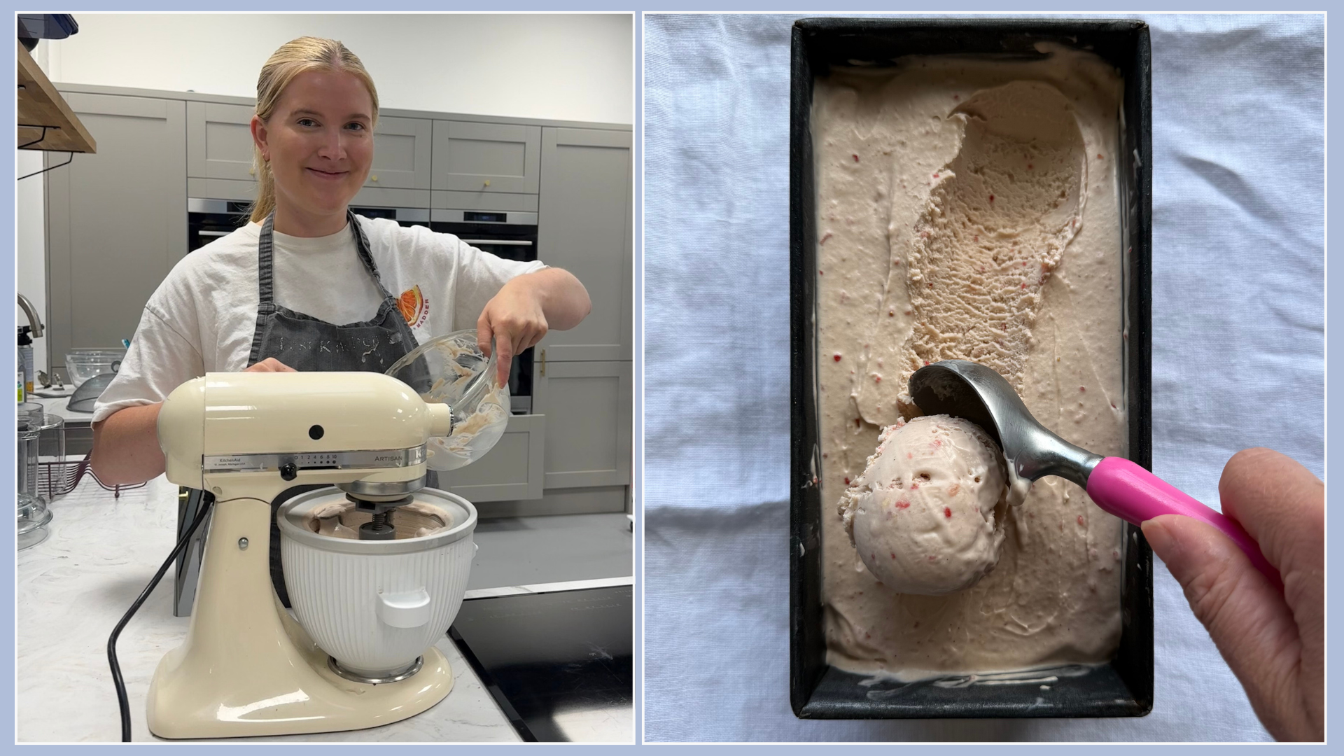 Food writer Lucy Kirkpatrick making ice cream in a KitchenAid 
