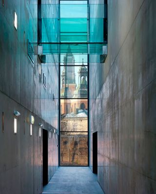 Glass window & glass walkway inside building