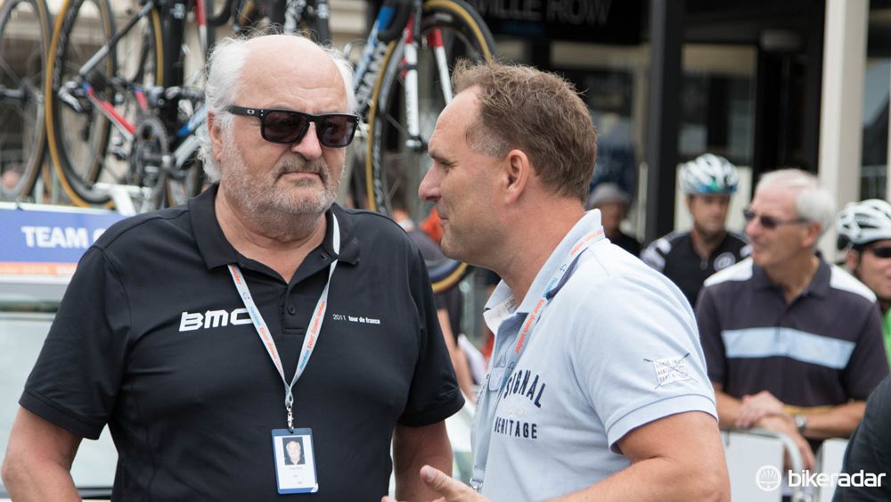 Andy Riis, the owner of BMC Bicycles is a common sight at the big races. He was likely in Australia to see Cadel Evans compete in his last stage race