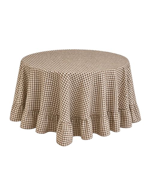 Farmhouse Dark Beige Gingham Ruffled Tablecloth