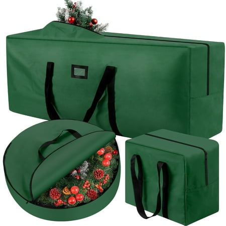 Iznen 3 Pack Large Christmas Tree Storage Bag,fits Up to 7.5 Ft Artificial Trees,christmas Wreath Garland Storage Bag,christmas Ornament Storage Box,reinforced Handles &amp;amp; Zipper,green