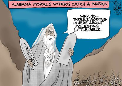 Political cartoon U.S. Roy Moore sexual assault 10 commandments