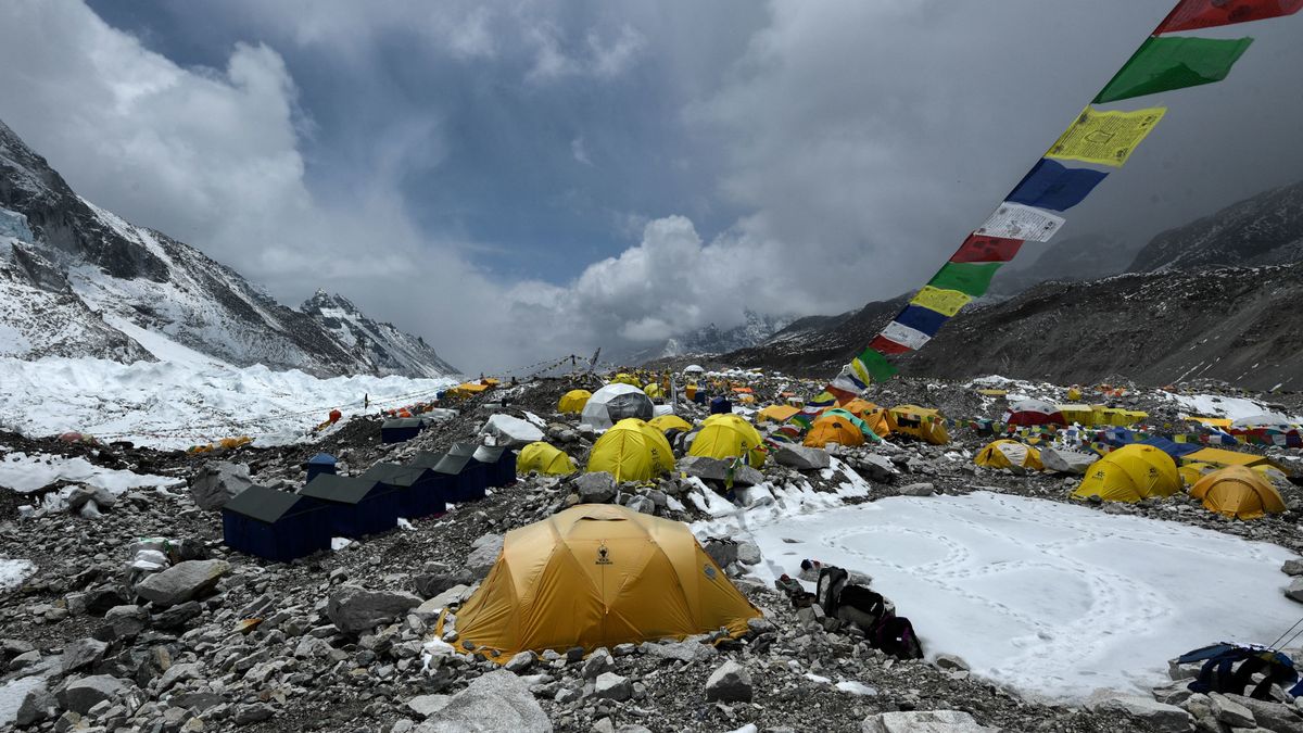 Tents and prayer flags at Everest Base Camp