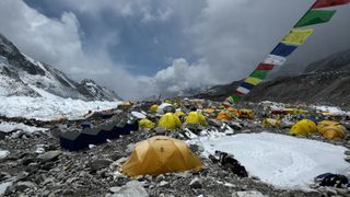 Tents and prayer flags at Everest Base Camp