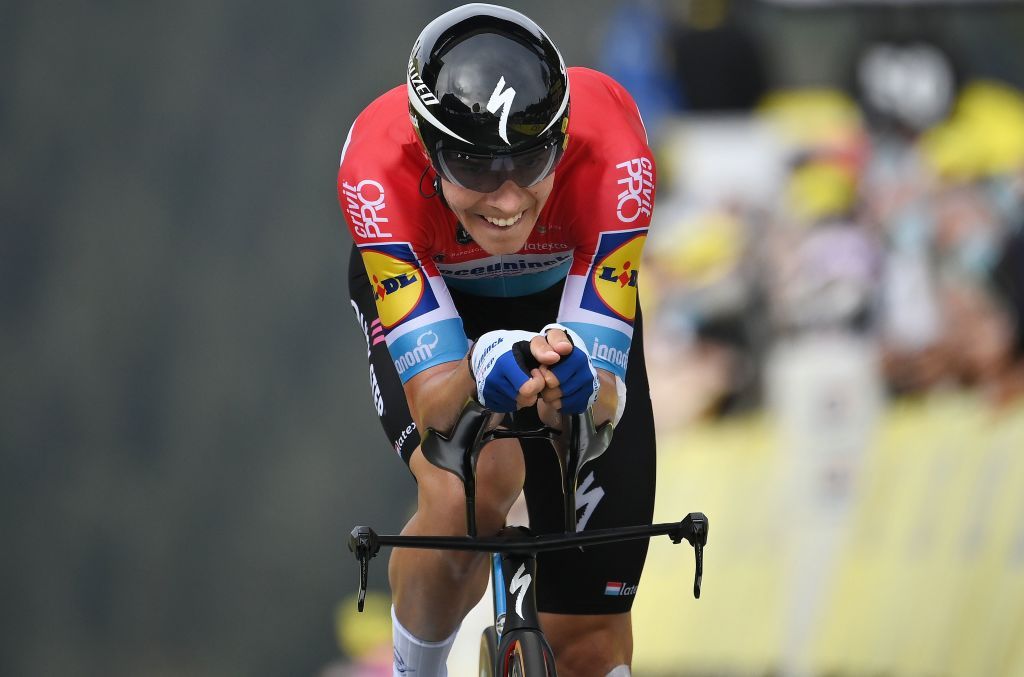 Team Deceuninck rider Luxemburgs Bob Jungels crosses the finish line at the end of the 20th stage of the 107th edition of the Tour de France cycling race a time trial of 36 km between Lure and La Planche des Belles Filles on September 19 2020 Photo by Marco BERTORELLO various sources AFP Photo by MARCO BERTORELLOAFP via Getty Images
