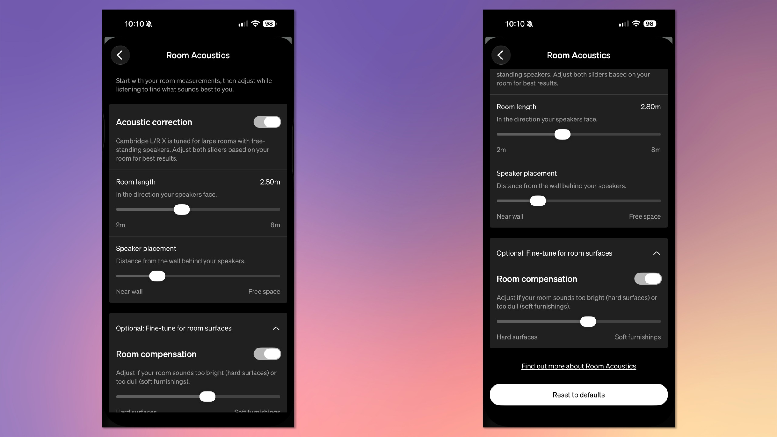 A screenshot of the Cambridge Audio StreamMagic app being used to customize the L/R X