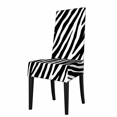 Numland 1 Pack Zebra Skin Pattern Dining Room Chair Covers Classic Repeated Black White Stripes Short Stretchable Polyester Removable Washable for Home Restaurant Banquet