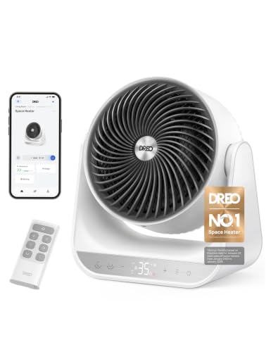 Dreo Smart Whole Room Heater 714s, 60&amp;deg; Vertical &amp;amp; 90&amp;deg; Horizontal 3d Oscillating Heating, 12 Ft/s Long-Range Circulator, 3 Heat &amp;amp; 3 Fan Settings, Space Heaters for Indoor Use, Bedroom, Office, White