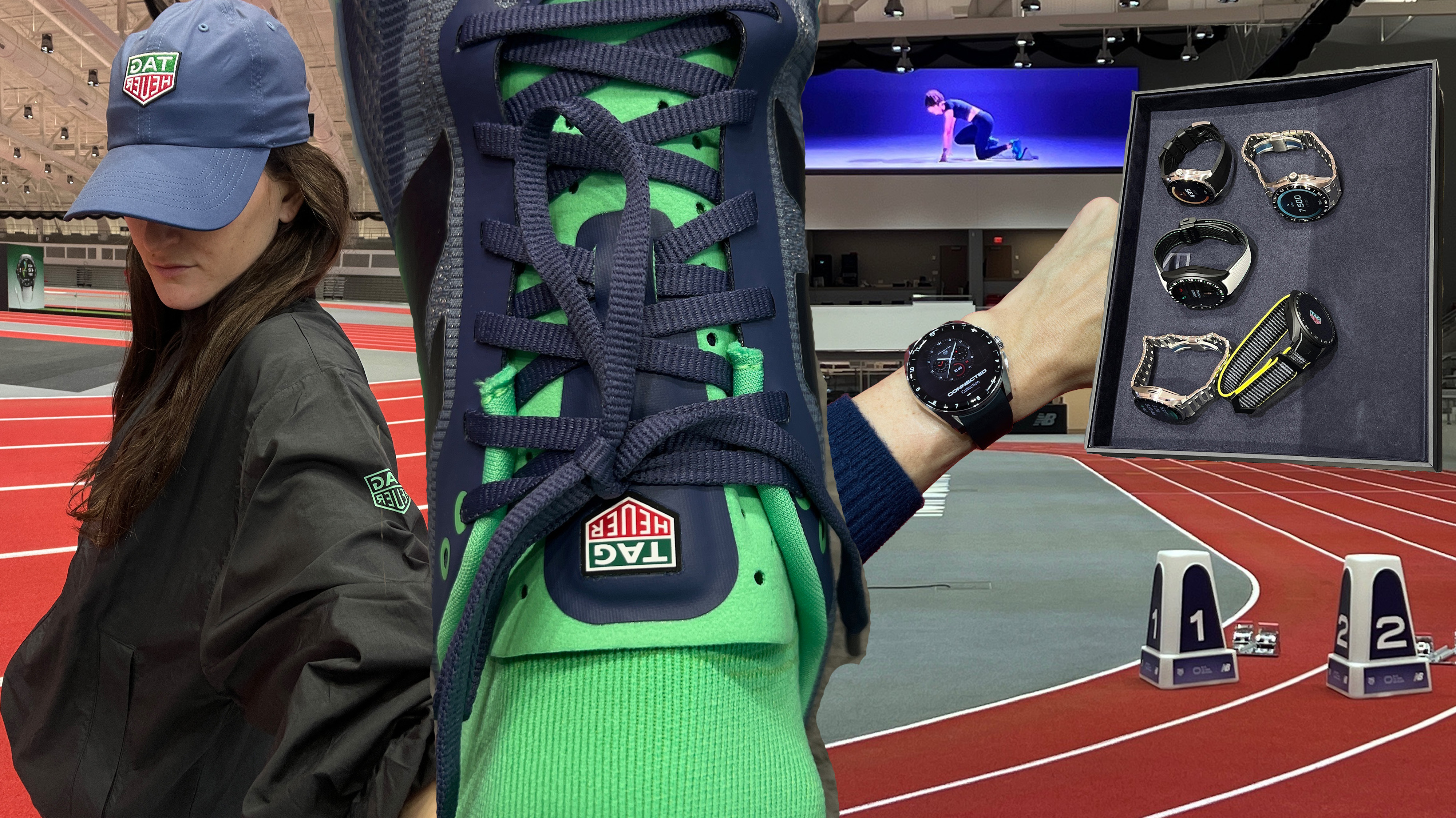 Eliza Huber at the New Balance TRACK in Boston wearing pieces from the New Balance x TAG Heuer collaboration.