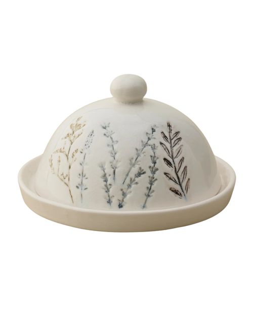 Pressed Floral Ceramic Butter Dish