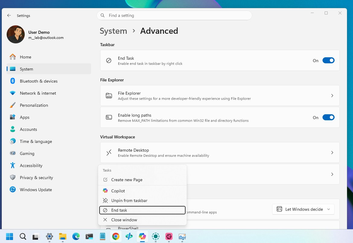 Taskbar End Task option