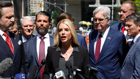 Pam Bondi outside Donald Trump's New York criminal trial