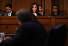 Senator Kamala Harris, a Democrat from California, speaks during a Senate Judiciary Committee confirmation hearing for William Barr, attorney general nominee for U.S. President Donald Trump, not pictured, in Washington, D.C., U.S., on Tuesday, Jan. 15, 2019. Barr says he'd let Special Counsel Robert Mueller "complete his work" and that he'd provide Congress and the public as much of the findings in the Russia probe as possible. Photographer: Andrew Harrer/Bloomberg