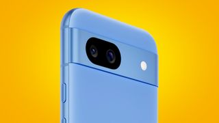 Google Pixel 8a on an orange background