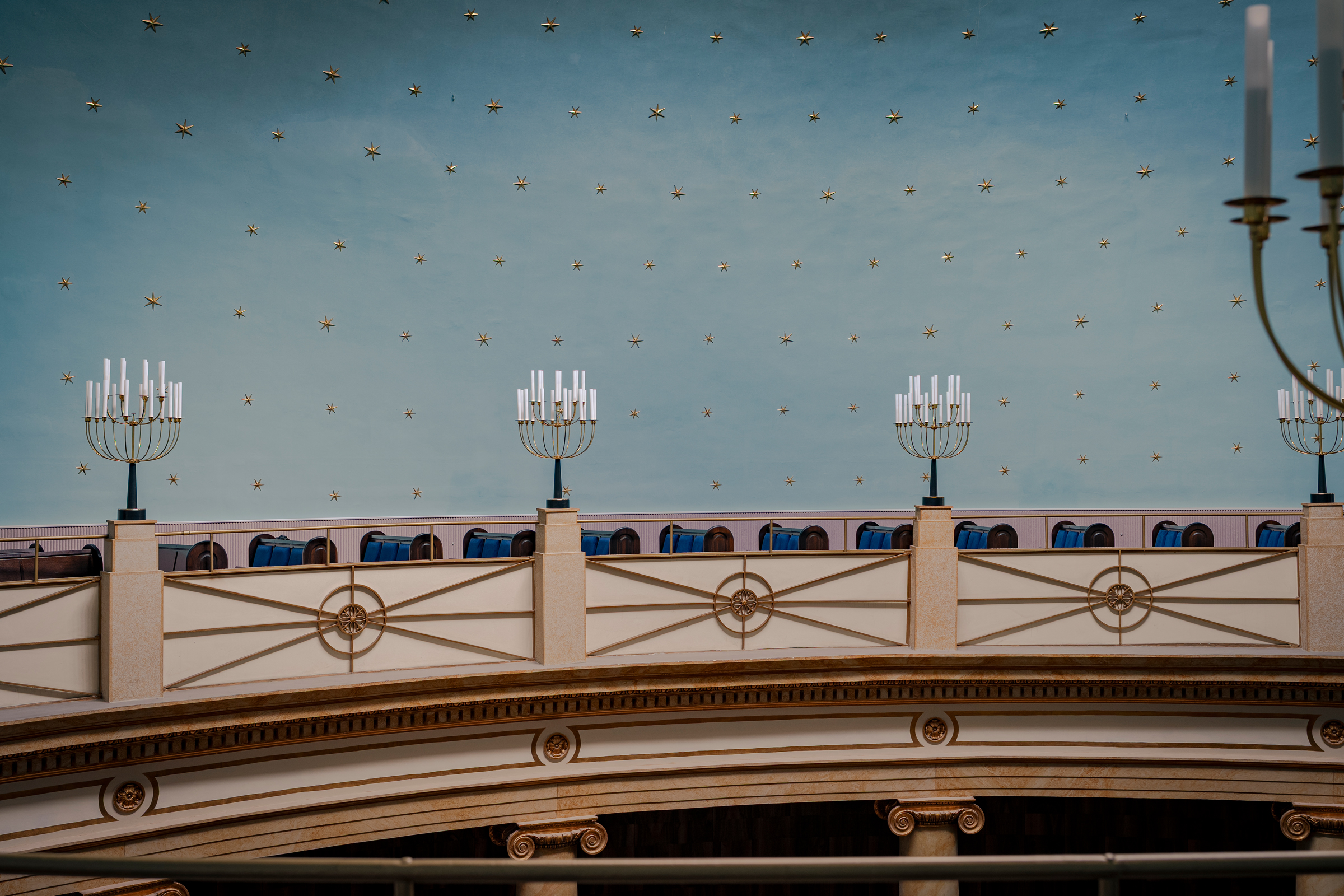 interior of restored Viennese synagogue, decorative and luxuriously detailed