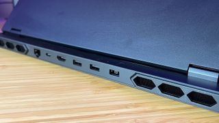 Close up on rear ports of Lenovo Legion Pro 7i Gen 9 gaming laptop