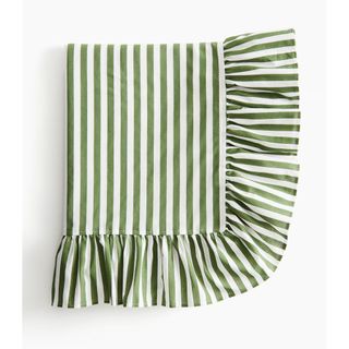 Green Striped Frill-Trimmed Tablecloth