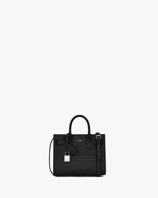 Women's Sac De Jour in Crocodile Embossed Leather - Nano in Black