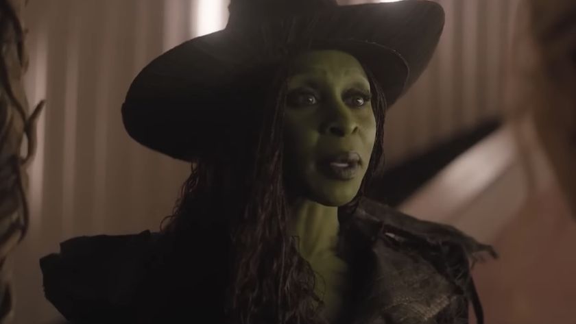 Elphaba wearing her hat and talking to Glinda in Wicked: For Good