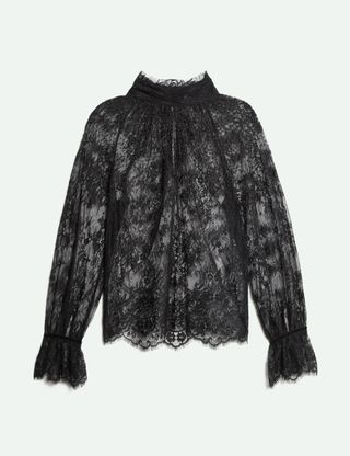 Lace High-Neck Long-Sleeved Top