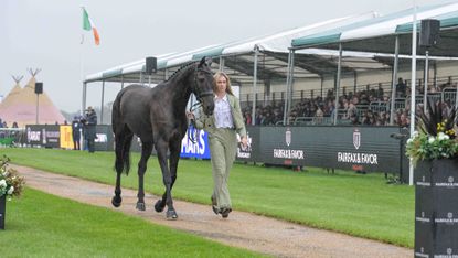 Caroline Pamukcu (USA) riding HSH Tolan King in the fist Horse Inspection before the start of the Defender Burghley Horse Trials, in the park land surrounding Burghley House near Stamford in Lincolnshire in the UK between 2nd - 6th September 2026