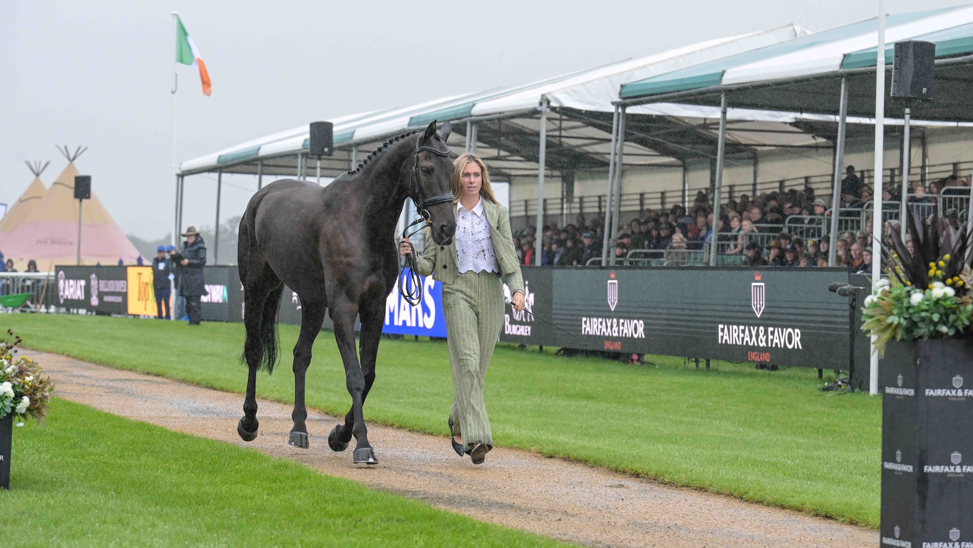 Caroline Pamukcu (USA) riding HSH Tolan King in the fist Horse Inspection before the start of the Defender Burghley Horse Trials, Stamford in Lincolnshire in the UK between 2nd - 6th September 2026