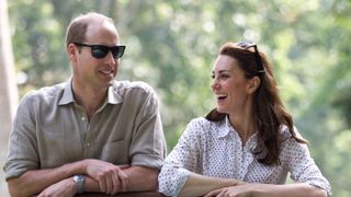Prince William, Duke of Cambridge and Catherine, Duchess of Cambridge ride in an open air Jeep on a safari at Kaziranga National Park on April 13, 2016 in Guwahati, India