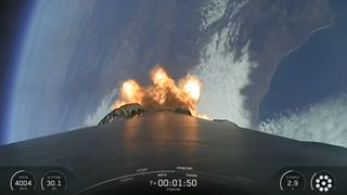 A SpaceX Falcon 9 rocket carries 24 of the company's Starlink internet satellites to orbit from California's Vandenberg Space Force Base on Sept. 13, 2025.