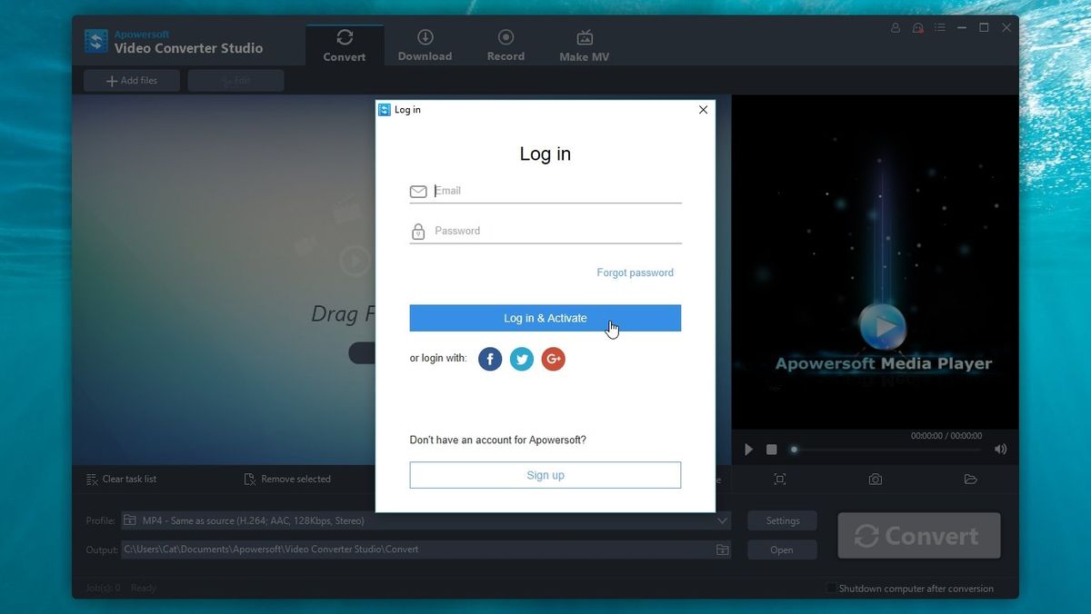 1. Install and run Apowersoft Video Converter Studio, then register or log in