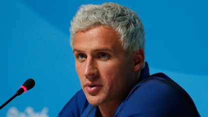 RIO DE JANEIRO, BRAZIL - AUGUST 12:Ryan Lochte of the United States attends a press conference in the Main Press Center on Day 7 of the Rio Olympics on August 12, 2016 in Rio de Janeiro, Braz