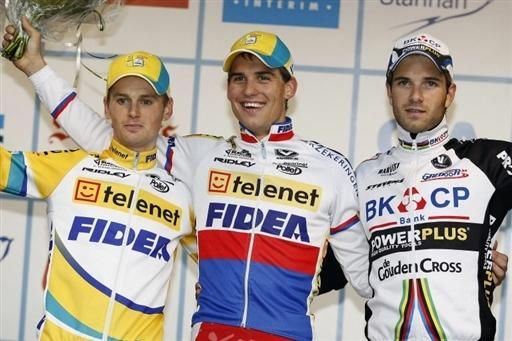 The podium in Hasselt: Kevin Pauwels and Zdenek Stybar (Telenet Fidea) and Niels Albert (BKCP Powerplus)