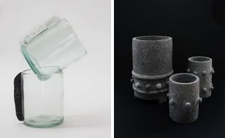 Left glasses & on the right showcased their handmade vessels in natural materials