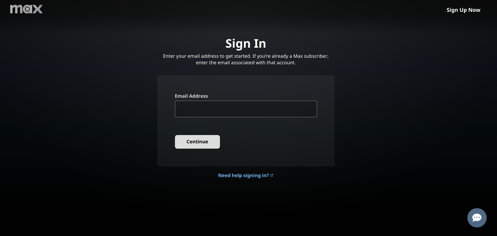 Max screenshot of login page