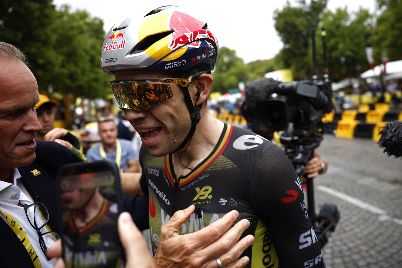 Wout van Aert after winning stage 21 on the Champs-Elysees Tour de France 2025