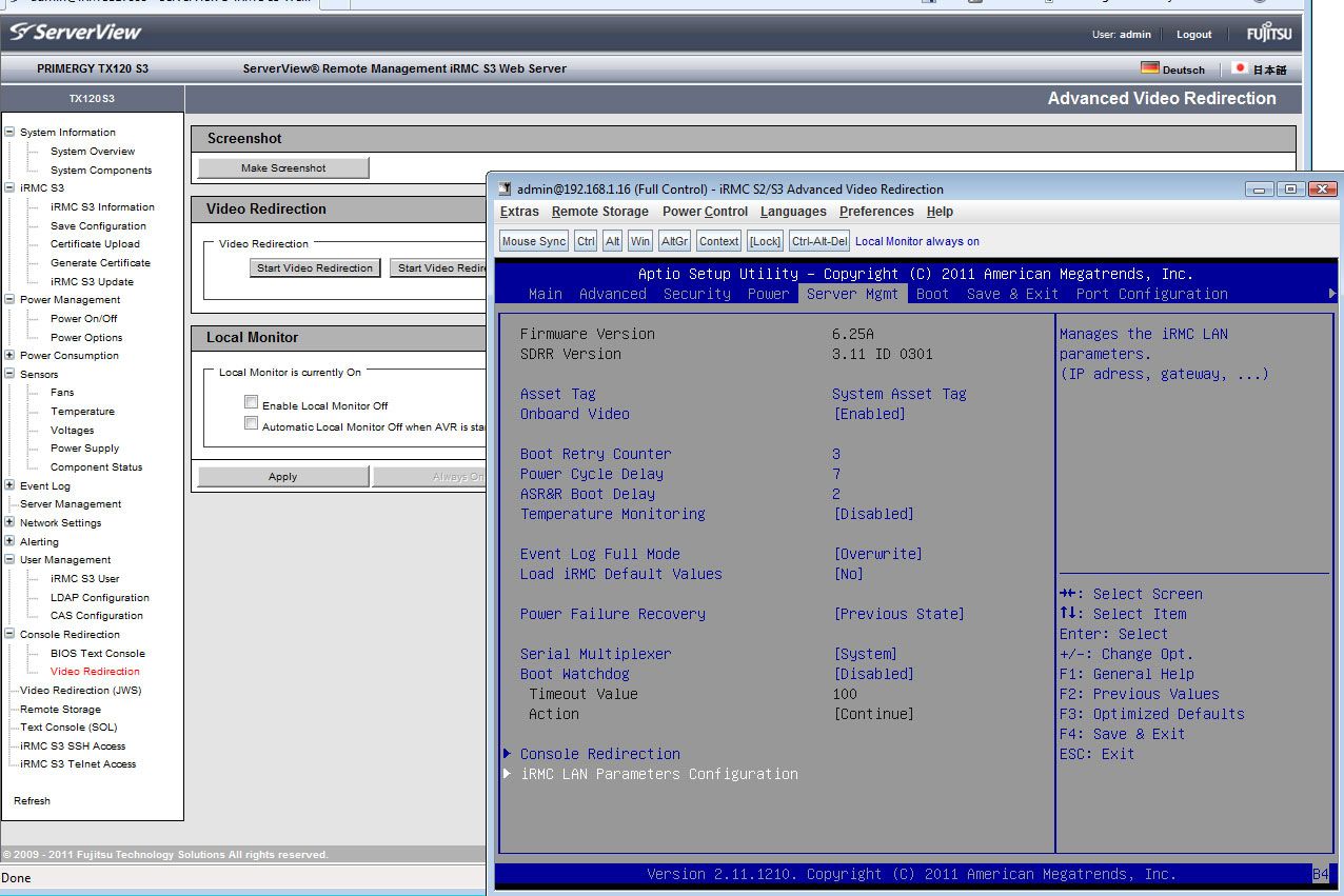 The optional Advanced upgrade allows the operating system and BIOS on the TX120 S3 to be remotely accessed with KVM-over-IP s
