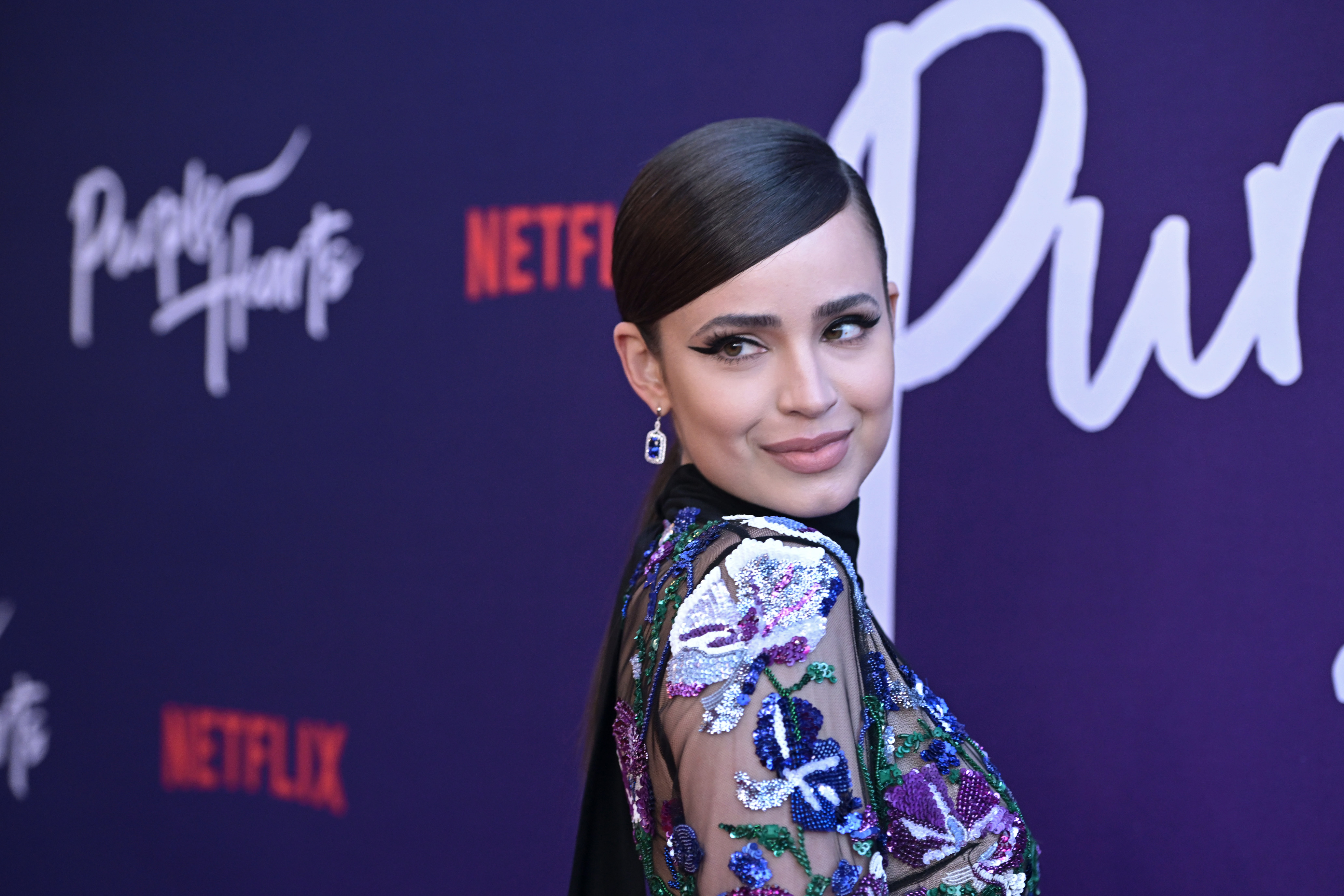 Sofia Carson attends Netflix Purple Hearts special screening at The Bay Theater
