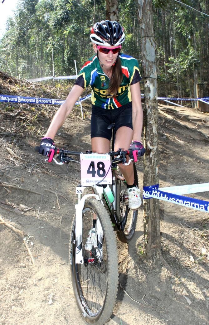 South Africa's Melanie Palframan even has time for a smile during training