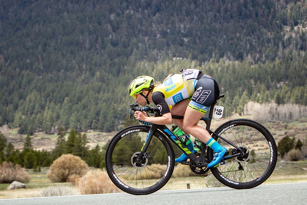Kendall Ryan of The United States and Team TIBCO-Silicon Valley Bank tucks in on a descent during stage 2 of the Amgen Tour of California Women's Race