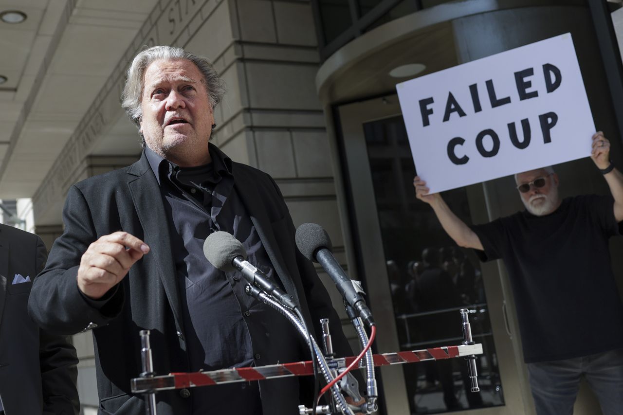 Steve Bannon speaks regarding his indictment on June 15, 2022.