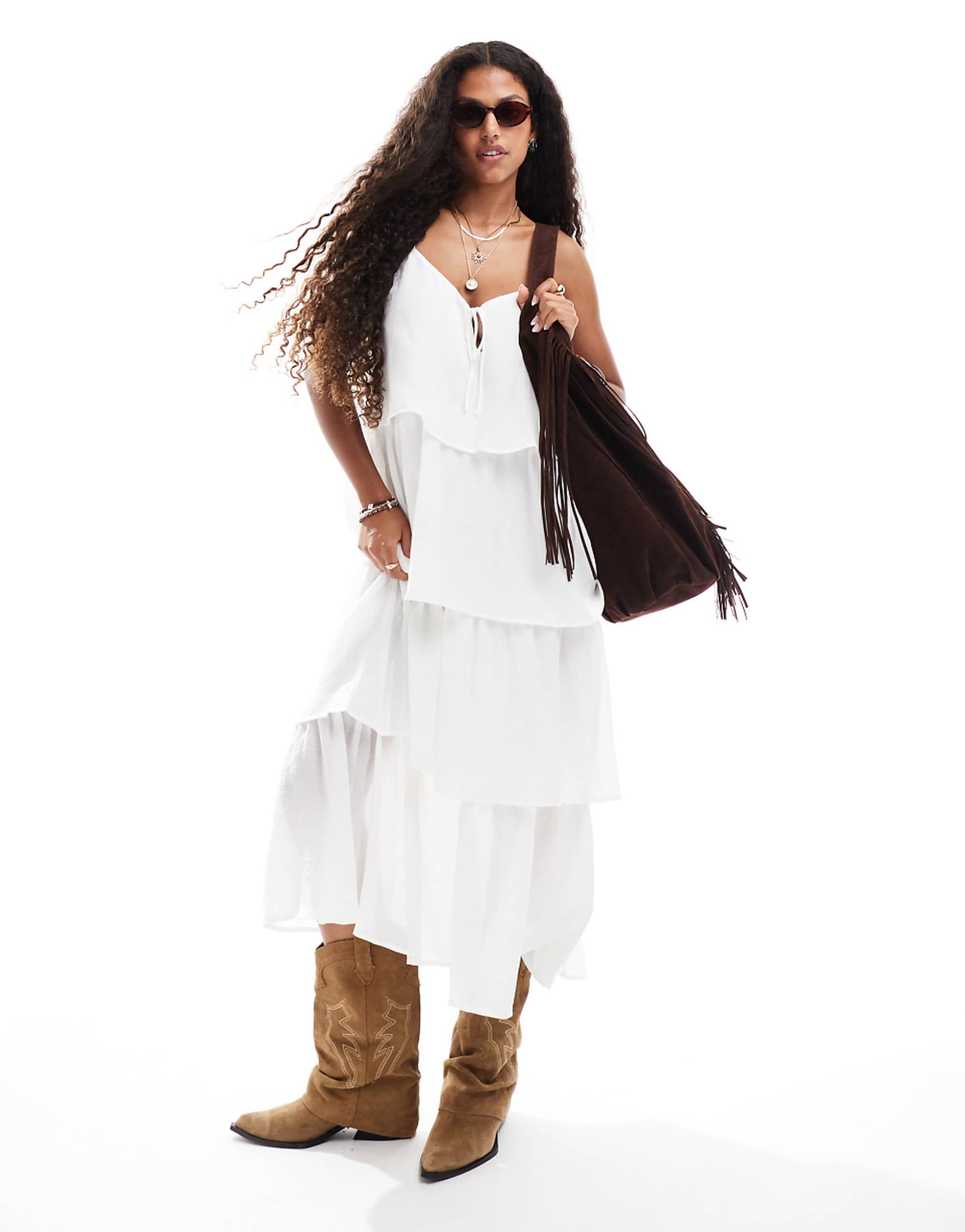Object Tiered Boho Maxi Dress in White