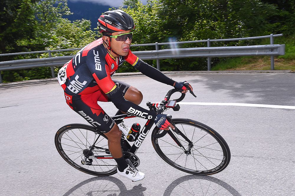 Darwin Atapuma rides solo toward the finish during stage 5 at Tour de Suisse